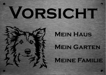 Edelstahl Warnschild Sheltie VORSICHT Mein Haus mein Garten meine Familie